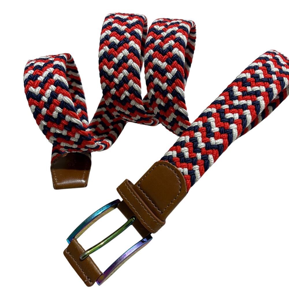 Torino Braided Stretch Belt Red White Navy Woven Belt 125 cm / 45 " Golf Preppy